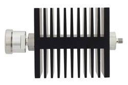 PE7333-6 - 6 dB Fixed Attenuator, 7/16 DIN Female To SMA Female Directional Black Anodized Aluminum Heatsink Body Rated To 50 Watts Up To 18 GHz