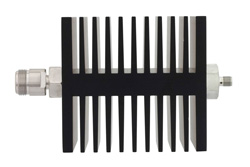 PE7335-6 - 6 dB Fixed Attenuator, N Female To SMA Female Directional Black Anodized Aluminum Heatsink Body Rated To 50 Watts Up To 18 GHz