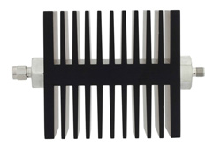 PE7336-40 - 40 dB Fixed Attenuator, SMA Male To SMA Female Directional Black Anodized Aluminum Heatsink Body Rated To 50 Watts Up To 18 GHz