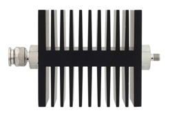 PE7338-10 - 10 dB Fixed Attenuator, TNC Male To SMA Female Directional Black Anodized Aluminum Heatsink Body Rated To 50 Watts Up To 18 GHz