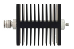 PE7338-50 - 50 dB Fixed Attenuator, TNC Male To SMA Female Directional Black Anodized Aluminum Heatsink Body Rated To 50 Watts Up To 18 GHz