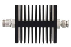 PE7341-30 - 30 dB Fixed Attenuator, N Female To TNC Male Directional Black Anodized Aluminum Heatsink Body Rated To 50 Watts Up To 18 GHz