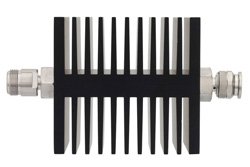 PE7341-40 - 40 dB Fixed Attenuator, N Female To TNC Male Directional Black Anodized Aluminum Heatsink Body Rated To 50 Watts Up To 18 GHz
