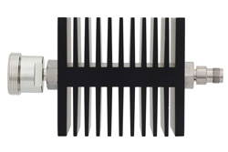 PE7345-3 - 3 dB Fixed Attenuator, 7/16 DIN Female To TNC Female Directional Black Anodized Aluminum Heatsink Body Rated To 50 Watts Up To 18 GHz