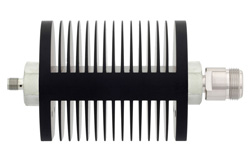PE7361-10 - 10 dB Fixed Attenuator, SMA Female to N Female Black Anodized Aluminum Heatsink Body Rated to 25 Watts Up to 18 GHz