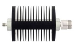 PE7361-6 - 6 dB Fixed Attenuator, SMA Female to N Female Black Anodized Aluminum Heatsink Body Rated to 25 Watts Up to 18 GHz