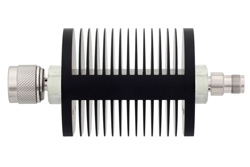 PE7368-3 - 3 dB Fixed Attenuator, N Male to TNC Female Black Anodized Aluminum Heatsink Body Rated to 25 Watts Up to 18 GHz