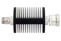 PE7369-50 - 50 dB Fixed Attenuator, N Female to 7/16 DIN Female Black Anodized Aluminum Heatsink Body Rated to 25 Watts Up to 6 GHz