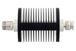 PE7373-50 - 50 dB Fixed Attenuator, N Female to TNC Male Black Anodized Aluminum Heatsink Body Rated to 25 Watts Up to 8 GHz