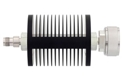 PE7377-3 - 3 dB Fixed Attenuator, TNC Female to 7/16 DIN Male Black Anodized Aluminum Heatsink Body Rated to 25 Watts Up to 7.5 GHz