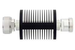 PE7379-50 - 50 dB Fixed Attenuator, 7/16 DIN Male to 7/16 DIN Female Black Anodized Aluminum Heatsink Body Rated to 25 Watts Up to 6 GHz