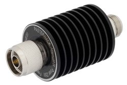 PE7392-1 - 1 dB Fixed Attenuator, N Male to N Female Black Anodized Aluminum Heatsink Body Rated to 25 Watts Up to 4 GHz