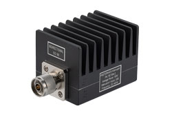 PE7394-2 - 2 dB Fixed Attenuator, N Male to N Female Black Anodized Aluminum Heatsink Body Rated to 50 Watts Up to 4 GHz