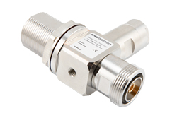 PE73SP1063 - 7/16 F/F In/Out Coax RF Surge Protector, 800MHz - 2.25GHz, DC Block, Low PIM, Quarter Wave Stub, BiDirect, Low PIM -150 dBc