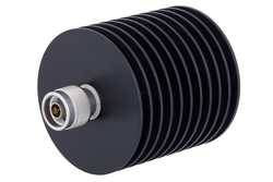 PE7421-10 - 10 dB Fixed Attenuator, N Male to N Female Black Anodized Aluminum Heatsink Body Rated to 100 Watts Up to 4 GHz