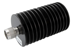 PE7424-30 - 30 dB Fixed Attenuator, N Male to N Female Directional Black Anodized Aluminum Heatsink Body Rated to 100 Watts Up to 18 GHz