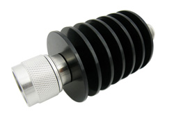 PE7426-10 - 10 dB Fixed Attenuator, N Male to N Female Black Anodized Aluminum Heatsink Body Rated to 25 Watts Up to 18 GHz