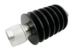 PE7426-30 - 30 dB Fixed Attenuator, N Male to N Female Black Anodized Aluminum Heatsink Body Rated to 25 Watts Up to 18 GHz
