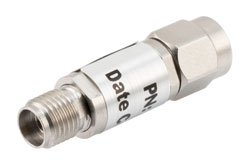 PE7429-6 - 6 dB Fixed Attenuator, 2.92mm Male to 2.92mm Female Passivated Stainless Steel Body Rated to 0.5 Watts Up to 40 GHz