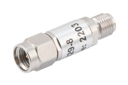 PE7429-8 - 8 dB Fixed Attenuator, 2.92mm Male to 2.92mm Female Passivated Stainless Steel Body Rated to 0.5 Watts Up to 40 GHz