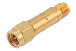 PE7447-10 - 10dB DC Bias Attenuator, SMA Male to SMA Female Brass Tri-Metal Body Rated to 2 Watts from 100MHz to 3 GHz