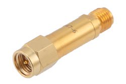 PE7447-6 - 6dB DC Bias Attenuator, SMA Male to SMA Female Brass Tri-Metal Body Rated to 2 Watts from 100MHz to 3 GHz