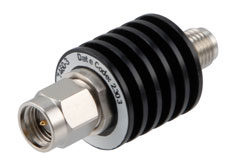 PE7460-30 - 30 dB Fixed Attenuator, SMA Male to SMA Female Black Anodized Aluminum Body Rated to 5 Watts Up to 12.4 GHz