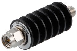 PE7463-3 - 3 dB Fixed Attenuator, SMA Male to SMA Female Black Anodized Aluminum Body Rated to 10 Watts Up to 12.4 GHz