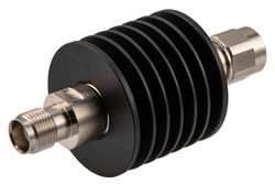 PE7465-30 - 30 dB Fixed Attenuator, TNC Male to TNC Female Black Anodized Aluminum Body Rated to 10 Watts Up to 12.4 GHz