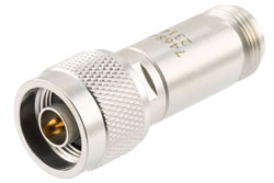 PE7468-6 - 6 dB Fixed Attenuator, N Male to N Female Brass Body Rated to 2 Watts, DC to 12 GHz