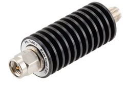 PE7486-3 - 3 dB Fixed Attenuator, SMA Male to SMA Female Black Anodized Aluminum Body Rated to 20 Watts Up to 26.5 GHz