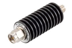 PE7486-30 - 30 dB Fixed Attenuator, SMA Male to SMA Female Black Anodized Aluminum Body Rated to 20 Watts Up to 26.5 GHz