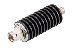 PE7486-6 - 6 dB Fixed Attenuator, SMA Male to SMA Female Black Anodized Aluminum Body Rated to 20 Watts Up to 26.5 GHz