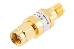 PE7487-20 - 20 dB Fixed Attenuator, SMA Male to SMA Female Brass Gold Body Rated to 2 Watts Up to 26.5 GHz