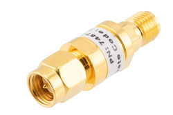 PE7487-3 - 3 dB Fixed Attenuator, SMA Male to SMA Female Brass Gold Body Rated to 2 Watts Up to 26.5 GHz