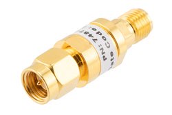 PE7487-7 - 7 dB Fixed Attenuator, SMA Male to SMA Female Brass Gold Body Rated to 2 Watts Up to 26.5 GHz