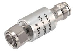 PE7492-6 - 6 dB Fixed Attenuator, 2.2-5 Male to 2.2-5 Female Brass Body Rated to 5 Watts, DC to 6 GHz