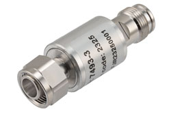 PE7493-3 - 3 dB Fixed Attenuator, 2.2-5 Male to 2.2-5 Female Brass Body Rated to 10 Watts, DC to 6 GHz