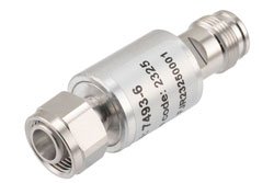 PE7493-6 - 6 dB Fixed Attenuator, 2.2-5 Male to 2.2-5 Female Brass Body Rated to 10 Watts, DC to 6 GHz