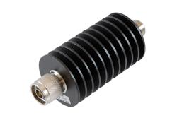 PE7580-20 - 20 dB Fixed Attenuator, N Male to N Female Aluminum Black Anodized Body Rated to 50 Watts Up to 10 GHz