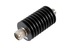 PE7580-40 - 40 dB Fixed Attenuator, N Male to N Female Aluminum Black Anodized Body Rated to 50 Watts Up to 10 GHz
