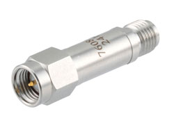 PE7608-40 - 40 dB RF fixed attenuator 2W, DC to 6GHz, SMA Male to SMA Female, Stainless Steel