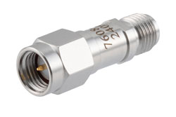 PE7608-7 - 7 dB RF fixed attenuator 2W, DC to 6GHz, SMA Male to SMA Female, Stainless Steel