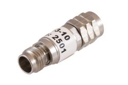 PE7713-10 - 10 dB Fixed Attenuator, 1.85mm Male to 1.85mm Female Passivated Stainless Steel Body Rated to 2 Watt DC to 67 GHz