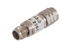 PE7713-2 - 2 dB Fixed Attenuator, 1.85mm Male to 1.85mm Female Passivated Stainless Steel Body Rated to 2 Watt DC to 67 GHz