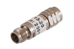 PE7713-20 - 20 dB Fixed Attenuator, 1.85mm Male to 1.85mm Female Passivated Stainless Steel Body Rated to 2 Watt DC to 67 GHz