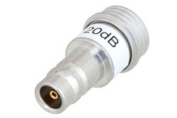 PE7AP1000-20 - 20 dB Fixed Attenuator, QN Male to QN Female Brass Tri-Metal Body Rated to 1 Watt Up to 3 GHz