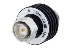 PE7AP1001-20 - 20 dB Fixed Attenuator, 4.3-10 Male to 4.3-10 Female Aluminum Body Rated to 15 Watts Up to 6 GHz