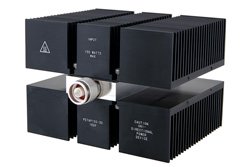 PE7AP150-30 - 30 dB Fixed Attenuator, N Male to N Female Directional Black Anodized Aluminum Heatsink Body Rated to 150 Watts Up to 8 GHz