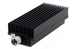 PE7AP250-10 - 10 dB Fixed Attenuator, N Male to N Female Directional Black Anodized Aluminum Heatsink Body Rated to 250 Watts Up to 8.5 GHz